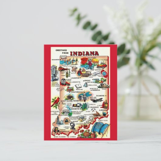 ヴィンテージ インディアナ イラストレイテッド ポストカード (スタンド正面)