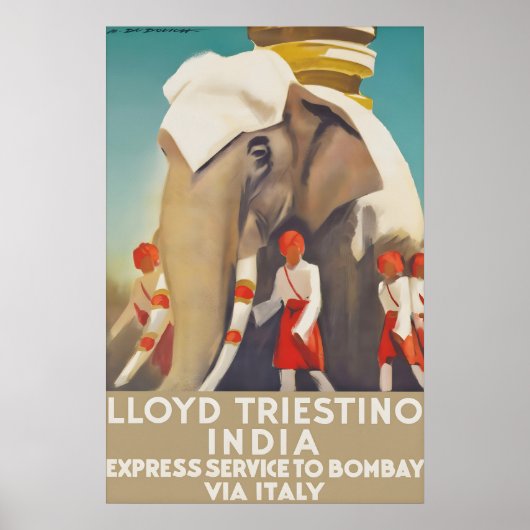 ヴィンテージ インド 旅行ポスター Lloyd Triestino ボンベイ ポスター (正面)