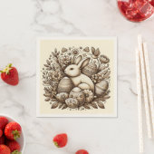 ヴィンテージ イースターバニー 花と卵 1歳の誕生日 スタンダードカクテルナプキン (インサイチュ)
