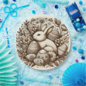 ヴィンテージ イースターバニー 花と卵 1歳の誕生日 ペーパープレート (パーティー)