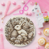 ヴィンテージ イースターバニー 花と卵 1歳の誕生日 ペーパープレート (パーティー)