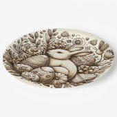 ヴィンテージ イースターバニー 花と卵 1歳の誕生日 ペーパープレート (アングル)