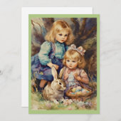 ヴィンテージ イースター ウサギ 子供 グリーン シーズンカード (正面/裏面)
