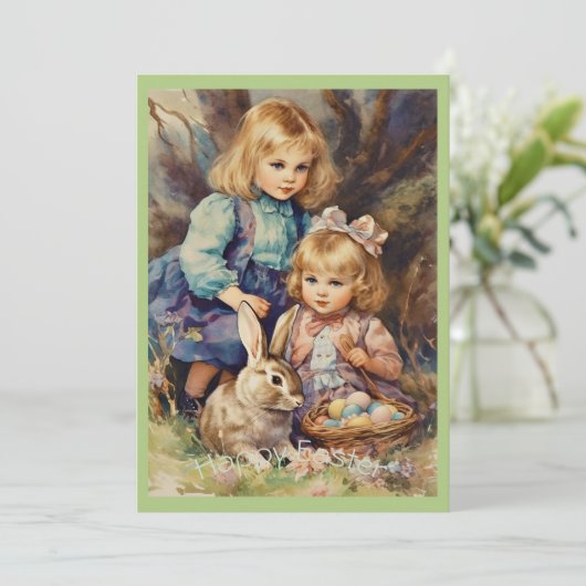 ヴィンテージ イースター ウサギ 子供 グリーン シーズンカード (スタンド正面)