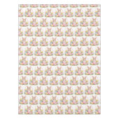 ヴィンテージ イースター バニー ウサギ ピンク 水彩画 テーブルクロス (正面)