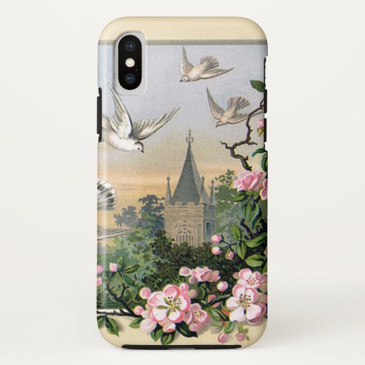 ヴィンテージ イースター ホワイトダブ 鳥と花 Case-Mate iPhoneケース (裏面)
