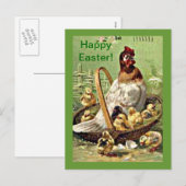 ヴィンテージ·イースター·メンド·アンド·ヒナ·イン·バスケット シーズンポストカード (正面/裏面)