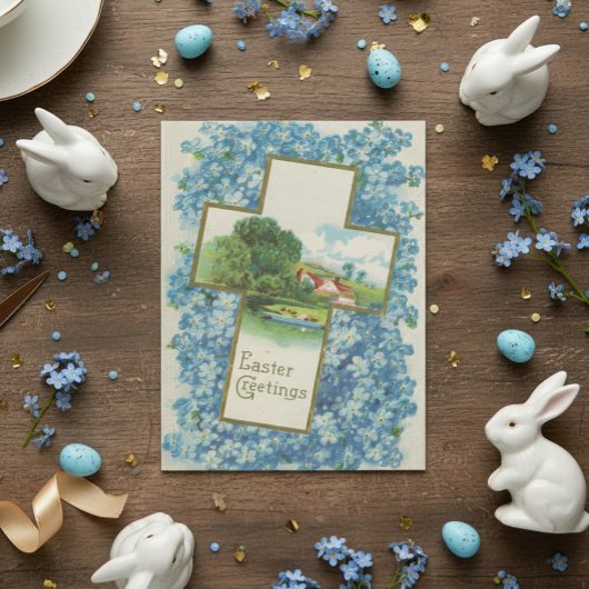 ヴィンテージ イースター 挨拶 十字架 ポストカード