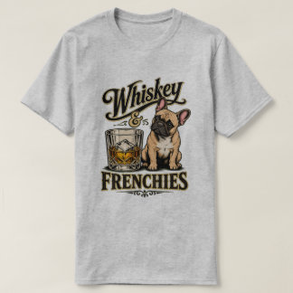 ヴィンテージ・ウィスキーとフレンチ・ブルドッグ Tシャツ