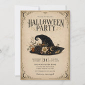 ヴィンテージ・ウィッチハット フォークハロウィンパーティー招待状 招待状 (正面)