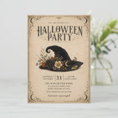 ヴィンテージ・ウィッチハット フォークハロウィンパーティー招待状 招待状 (スタンド正面)