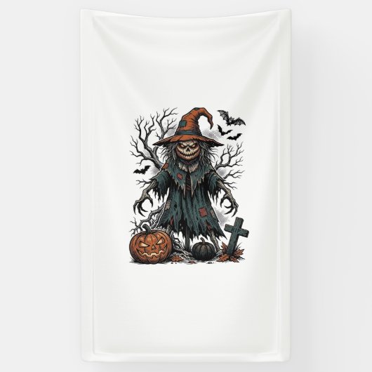 ヴィンテージ ウィッチ かぼちゃ 案山子 ハロウィン Tシャツ デ 横断幕 (縦)