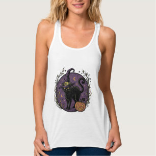 ヴィンテージ ウィッチ キャット ハロウィン ベクターTシャツ デザイン_1 タンクトップ