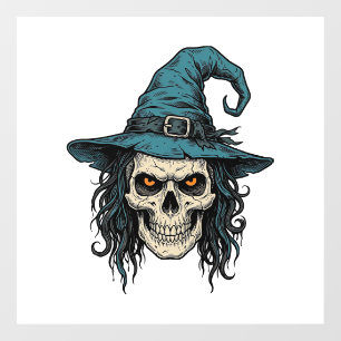 ヴィンテージ ウィッチ スカル ハロウィン ベクターTシャツ デザイン_ ウィンドウサイン