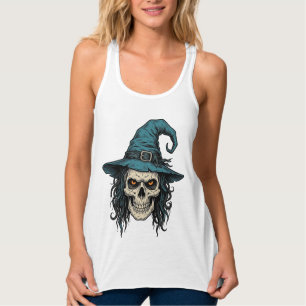 ヴィンテージ ウィッチ スカル ハロウィン ベクターTシャツ デザイン_ タンクトップ
