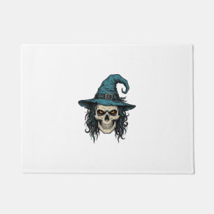 ヴィンテージ ウィッチ スカル ハロウィン ベクターTシャツ デザイン_ ドアマット