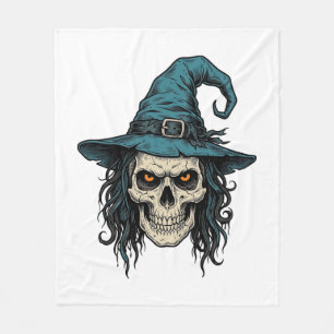 ヴィンテージ ウィッチ スカル ハロウィン ベクターTシャツ デザイン_ フリースブランケット
