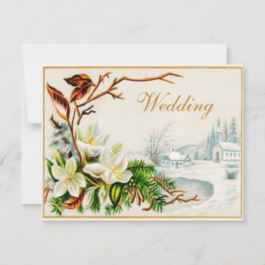 ヴィンテージ·ウィンター·スノー·チャーチ&リ結婚ーズ 招待状 (正面)