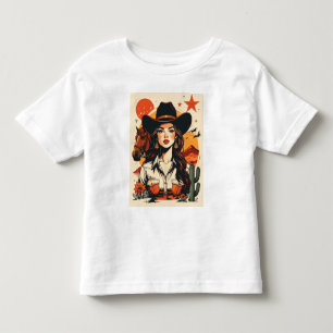 ヴィンテージ ウェスタンカウガール サンセット イラスト トドラーTシャツ