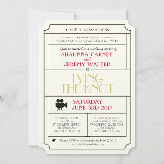 ヴィンテージ ウェディング チケット 招待状 / 映画 テーマ (正面)