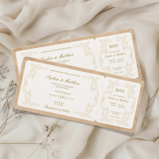 ヴィンテージ ウェディング チケット RSVP 付き 招待状