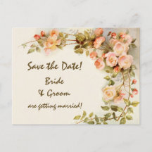 ヴィンテージ ウェディング, ピンクのバラの花, Save the Date