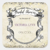 ヴィンテージ ウェディング ブライダルシャワー ギフトタグ スクエアシール (正面)