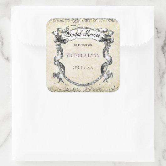 ヴィンテージ ウェディング ブライダルシャワー ギフトタグ スクエアシール (バッグ)