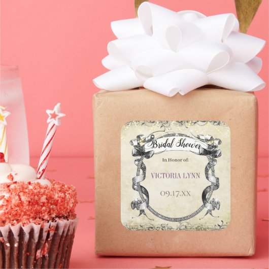 ヴィンテージ ウェディング ブライダルシャワー ギフトタグ スクエアシール (パーティー)