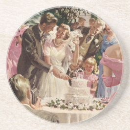 ヴィンテージ ウェディング ブライド グルーム 新婚 カット ケーキ コースター
