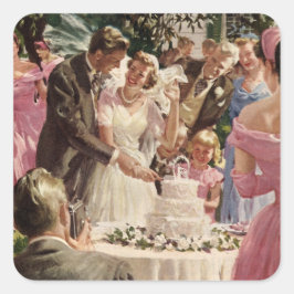 ヴィンテージ ウェディング ブライド グルーム 新婚 カット ケーキ スクエアシール
