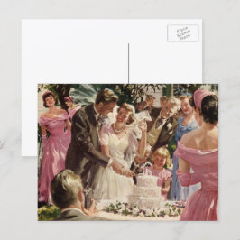 ヴィンテージ ウェディング ブライド グルーム 新婚 カット ケーキ ポストカード