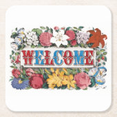 ヴィンテージ ウェルカム フラワーズ ハウスウォーミング パーティー スクエアペーパーコースター (正面)