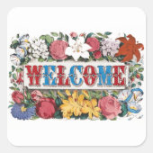 ヴィンテージ ウェルカム フラワー ハウスウォーミング パーティー スクエアシール (正面)