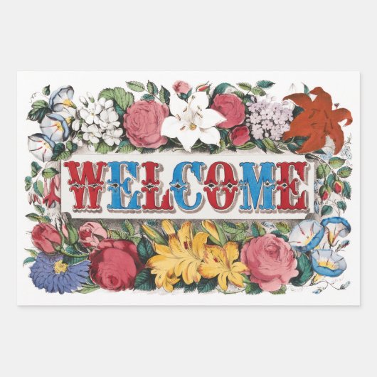ヴィンテージ ウェルカム フラワー ハウスウォーミング パーティー ラッピングペーパーシート (正面2)