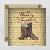 ヴィンテージ ウエスタン カントリー カウボーイ ウェディング 案内状 (正面/裏面)