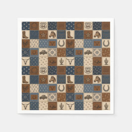 ヴィンテージ ウエスタン パッチワーク キルト パターン スタンダードカクテルナプキン