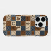 ヴィンテージ ウエスタン パッチワーク キルト パターン iPhoneケース (裏面横)