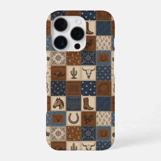 ヴィンテージ ウエスタン パッチワーク キルト パターン iPhoneケース (裏面)