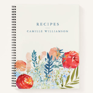 ヴィンテージ ウォーターカラー フラワーブライダルシャワー レシピ ノートブック