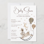 ヴィンテージ ウサギのおもちゃと風船のベビーシャワー 招待状 (正面)