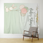 ヴィンテージ ウサギ風船 花の背景 ベビーシャワー タペストリー (インサイチュ(横))