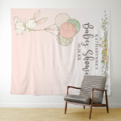 ヴィンテージ ウサギ ピンク フラワー ベビーシャワー 背景 タペストリー (インサイチュ(横))