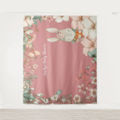 ヴィンテージ ウサギ ベイビー シャワー 背景 ピンクの風景 タペストリー (正面)