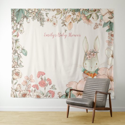 ヴィンテージ ウサギ ベイビー シャワー 背景 ランドスケープ クリーム タペストリー (インサイチュ(横))
