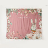 ヴィンテージ ウサギ ベイビー シャワー 背景 ランドスケープ ピンク タペストリー (正面(横))