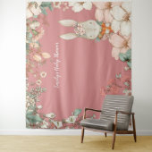 ヴィンテージ ウサギ ベイビー シャワー 背景 ランドスケープ ピンク タペストリー (インサイチュ)