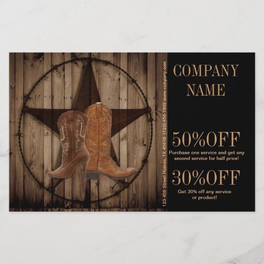 ヴィンテージ ウッドグレイン カウボーイ ブーツ ウエスタン カントリー チラシ (正面)