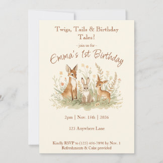 ヴィンテージ+ウッドランドの誕生日 招待状