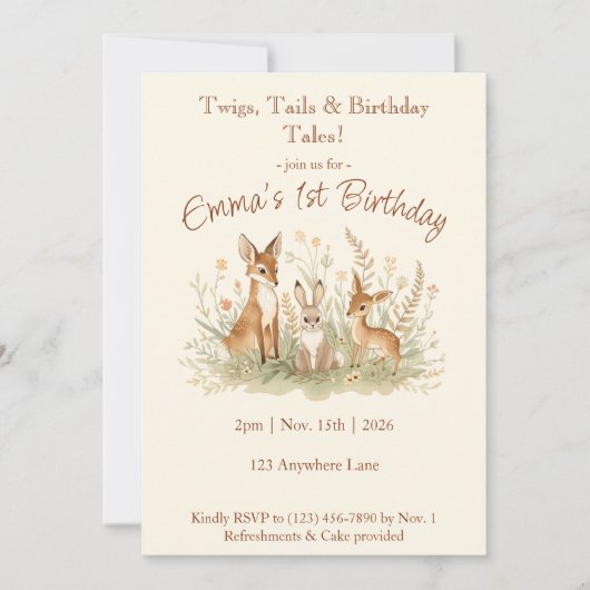 ヴィンテージ+ウッドランドの誕生日 招待状 (正面)